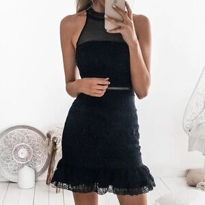 NWT Two Sisters Vicky Sleeveless Halter Bodycon Mini Dress Black Women's Small